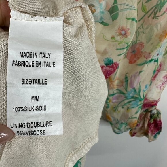 Angela Moda  Made In Italy  100% Silk  Flowy Elbow Sleeve Floral Blouse  M - Picture 3 of 4